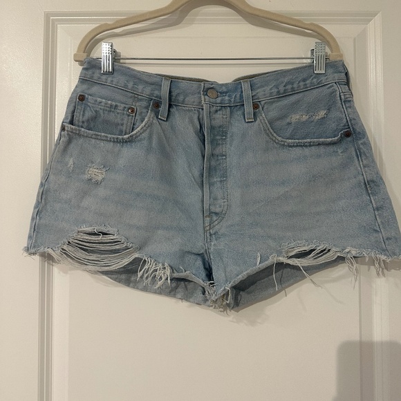 Distressed Levi's 501 Original Fit High Rise Jean Shorts - Picture 1 of 7